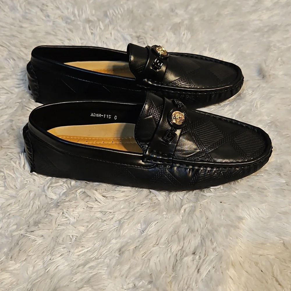Black and Gold Slip-On Loafers‎ with Horsebit Detail